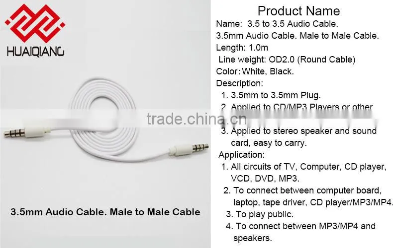 Alibaba China fabric braided 3.5mm jack audio cable male to male for car