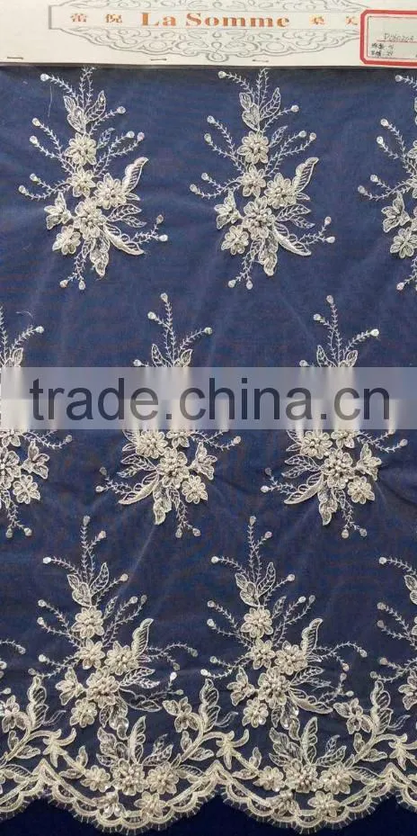 New fashion design embroidery beaded lace fabric