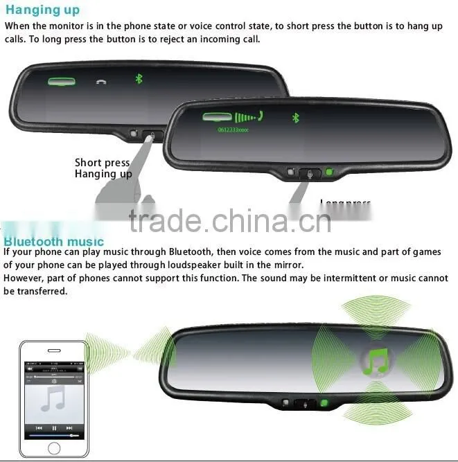 4.3 inch bluetooth rearview mirror monitor with wireless backup camera display