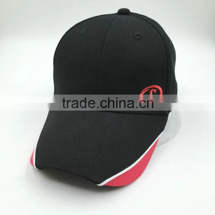 Wholesale custom made 6 panel black cotton twill baseball cap
