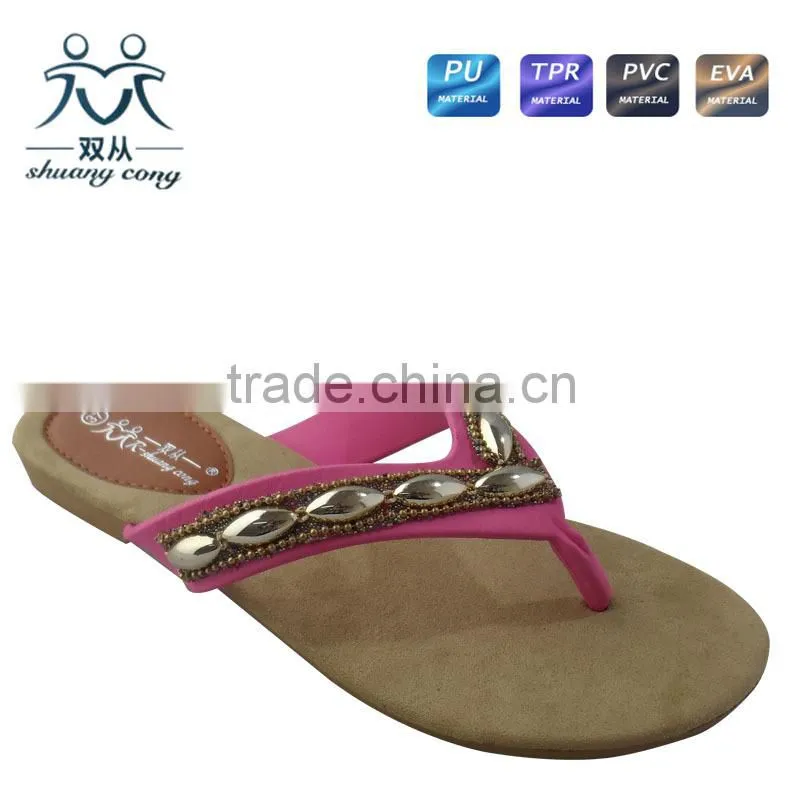 2016 fuzzy summer metal bead slipper for girls