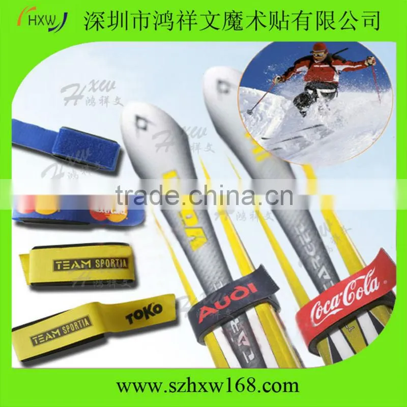 Rubber ski strap/Logo printed ski ties with pull tab