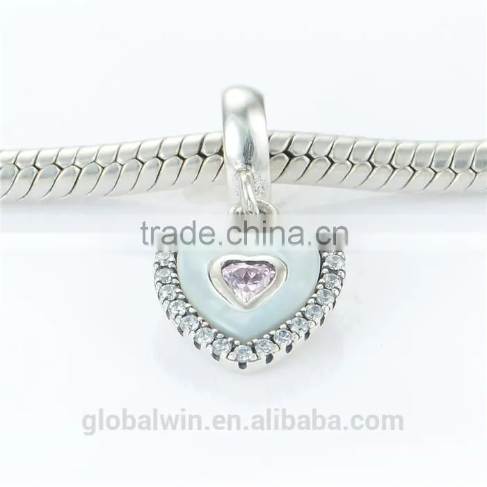 Heart Bead Landing Charms Wholesale European Charm Bracelet Necklace 100% Real 925 Sterling Silver S186 Aaa Cubic Zirconia