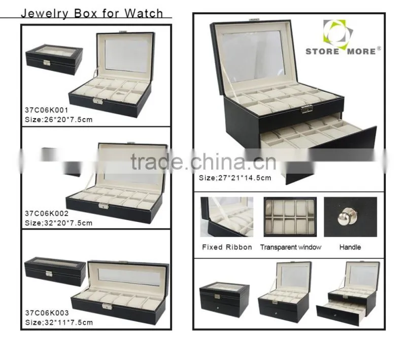 Watch Box Large 6 Mens Black PVC Display
