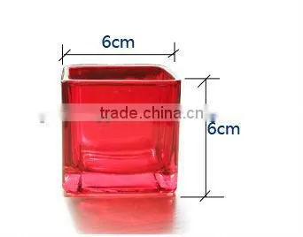 Square red glass candle jar, glass candle holder, glass candlestick