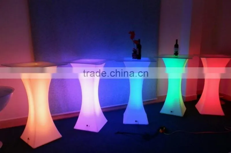 Modern bar nightclub furniture plastic high glass top LED cocktail table
