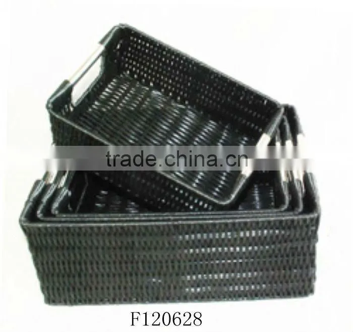 Set of Four Black Rectangle Plastic Storage Basket With Stainless Steel Handle