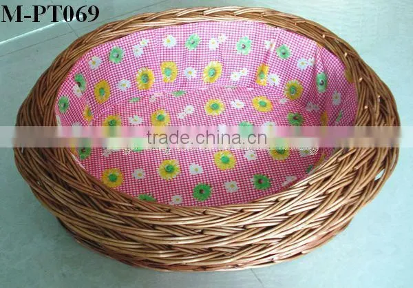 6 pcs set Round wicker pet basket with pink floral liner
