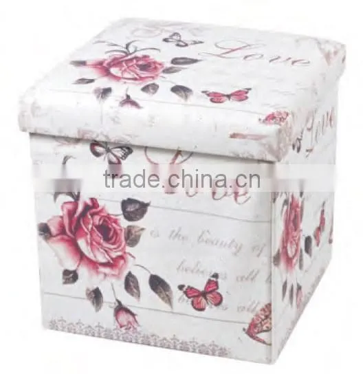 Faux Leather Storage Ottoman Toy Chest Seat with Stylish Flower Pattern Printing