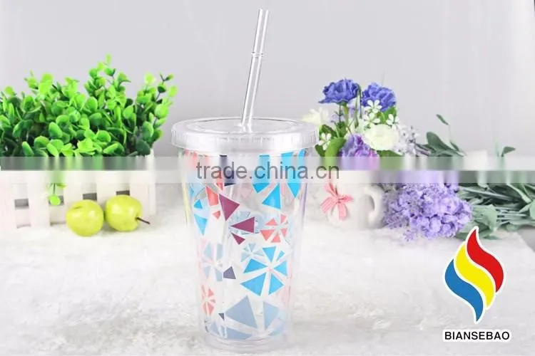 clear double wall 16oz plastic water tumbler with straw