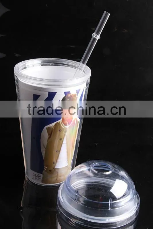 16oz bpa free plastic reusable double wall tumbler with dome lid