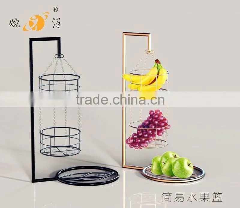 2016 kitchen storage organizer hot sale metal hanging 3 tier fruit basket stand