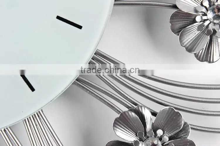 Metal wall clock with flower digital clock