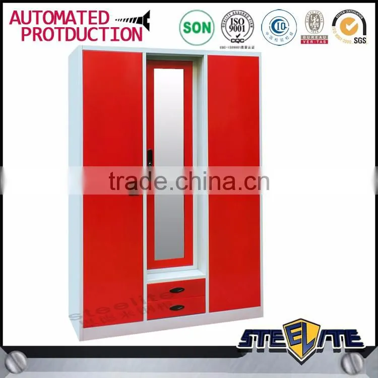 Bedroom furniture metal clothes closet 3 door wardrobe with mirror