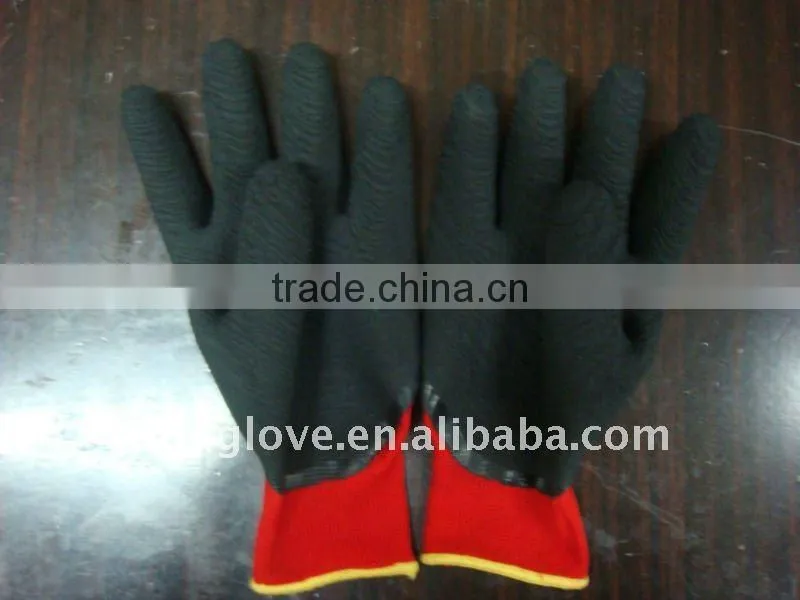 Welding gloves .13G Red Nylon with palm open back coated black Crinkle latex gloves , Knit wrist . latex gloves