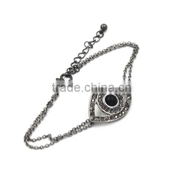 gun metal chain bracelet rhinestone evil eye gun metal plated charm bracelet