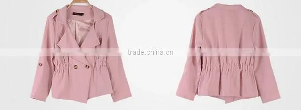 2015 ladies quality coat long sleeve woman oem wholesale factory pink coat
