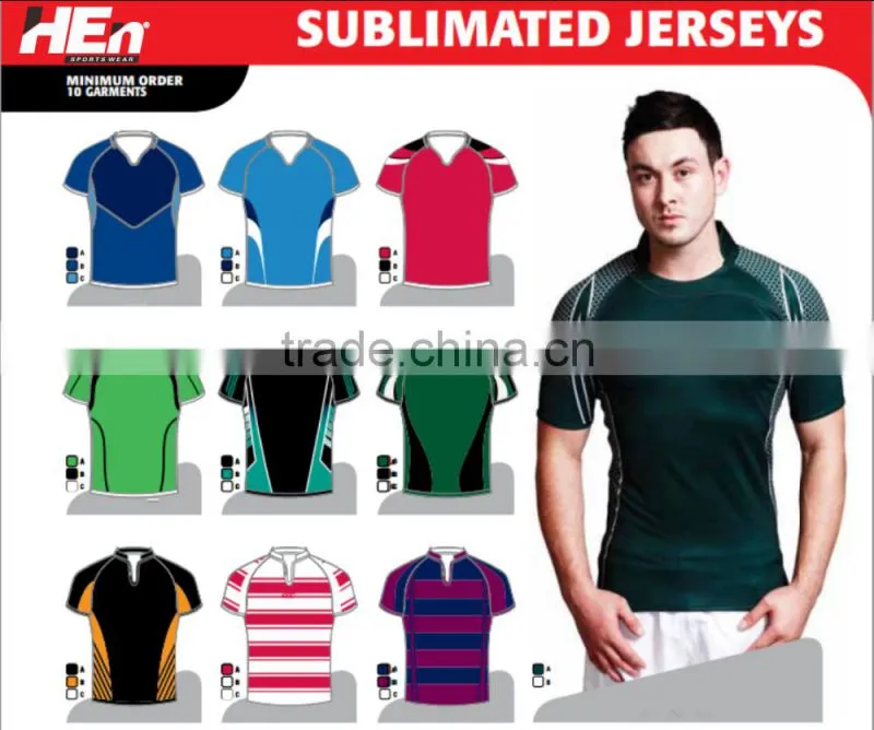 Hongen apparel Wholesale sublimation 100% polyester OEM slim fit rugby wear slim fit rugby jersey