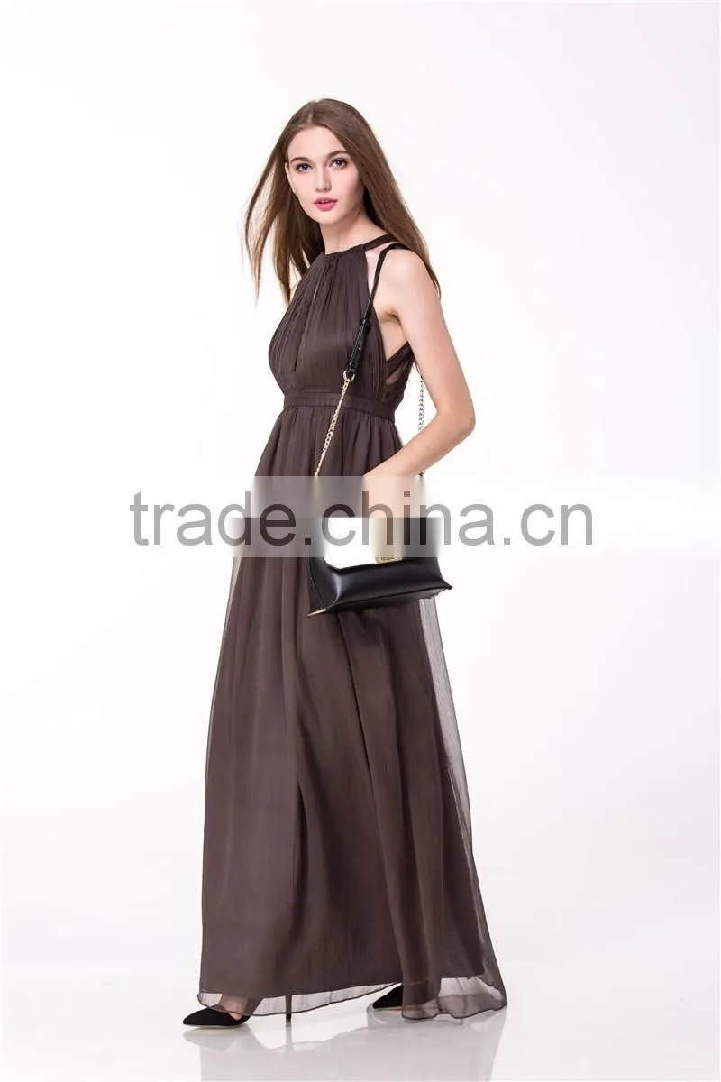 2017 New Arrival Sexy Women Dress Halter Plunge Neck Pleated Bodice Wholesale Maxi dress Long Evening dress