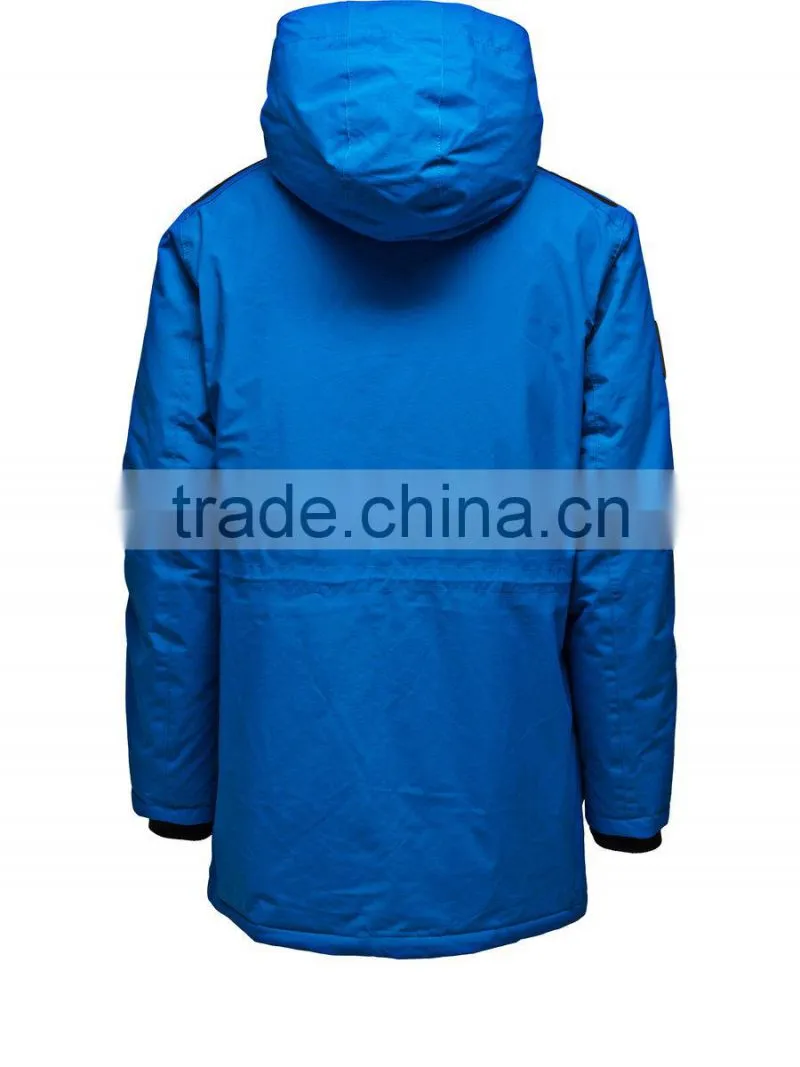 Outdoor insulated blue nylon men parka jacket