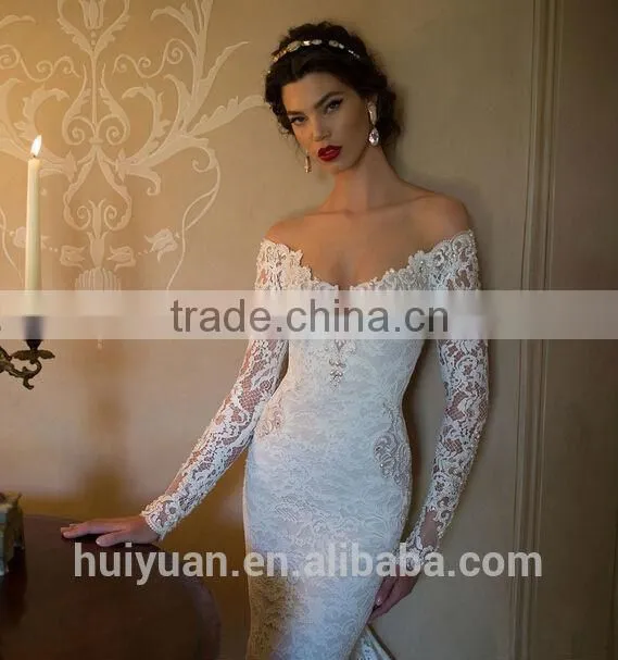 sex long sleeve full lace mermaid fish style wedding dress
