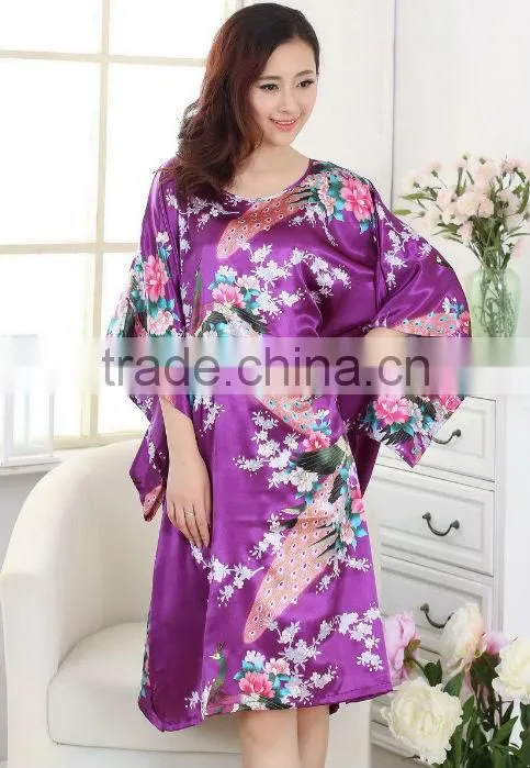 New Style Women Peacock Satin NightGowns,Satin Night Dress NG005