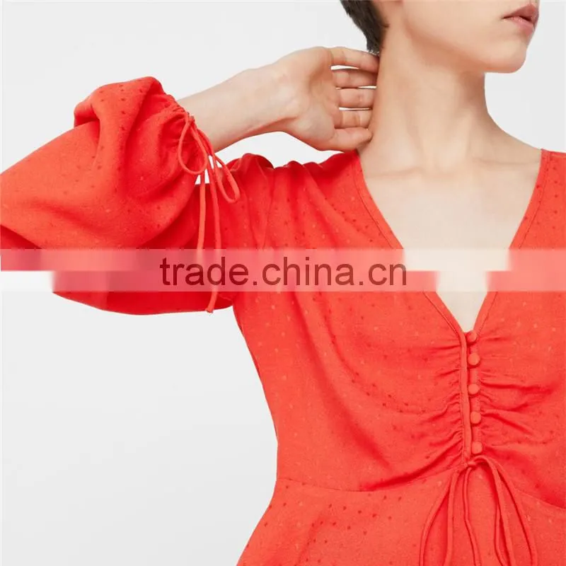 2017 newest style factory directly produce Flowy Fluted hem Button front blouse
