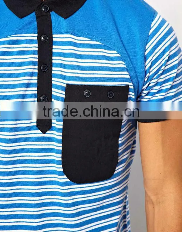 Hot Sale Wholesale Casual Pocket Men's Stripes Pocket Polo T Shirt