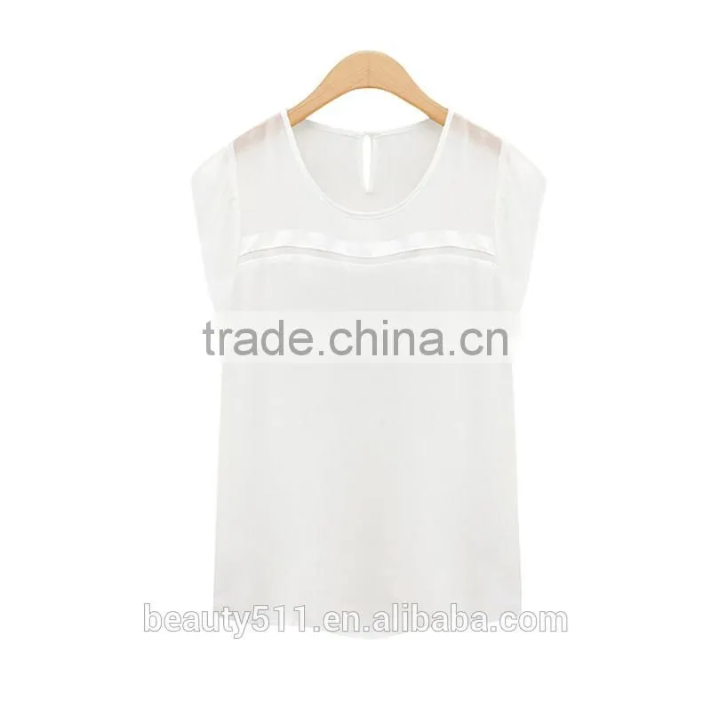 Show thin hollow short sleeved chiffon shirt sexy perspective stitching chiffon blouse SD97