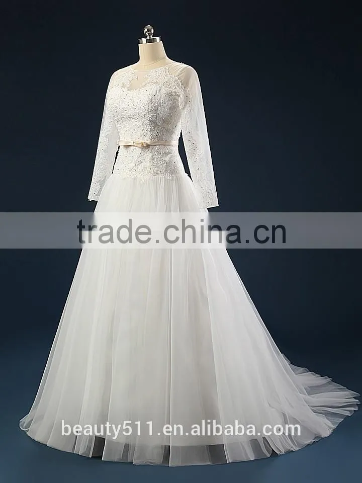 2017 wedding dress Mermaid Lace ball gowns 3/4 sleeves tull net wedding gowns AS41601