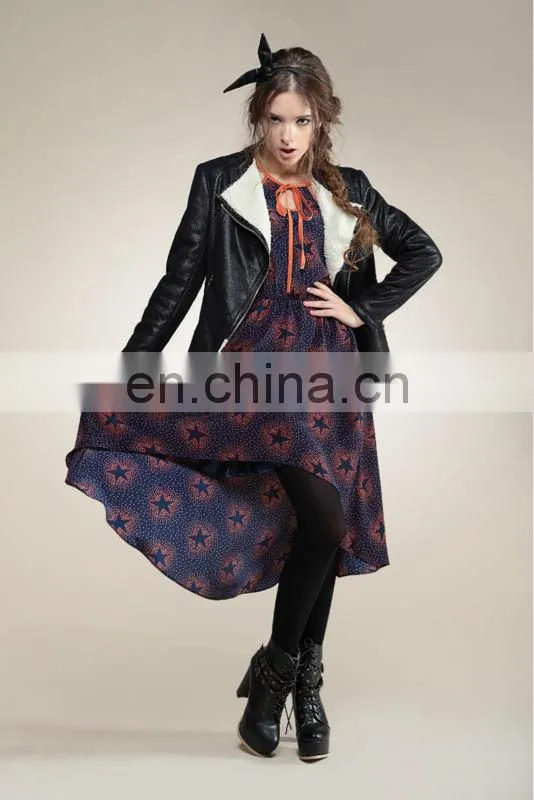 winter lamb wool thicken PU leather short length slim fit coats