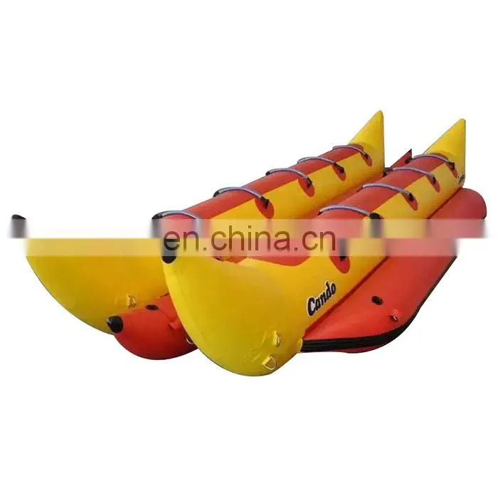 high quality 0.9mm pvc infalatable banana boat ,inflatable water game toy , used giant water banana boat for sale