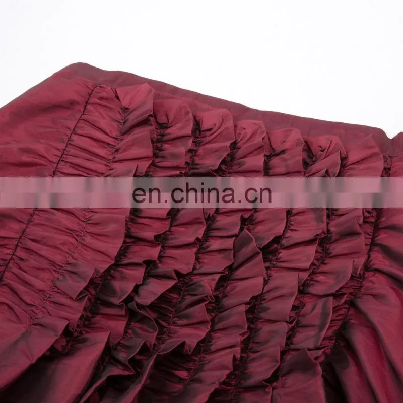 Belle Poque Steampunk Retro Victorian Punk Cincher Wine Red Lace up Long Ruffle Open Pencil Skirt BP000206-3
