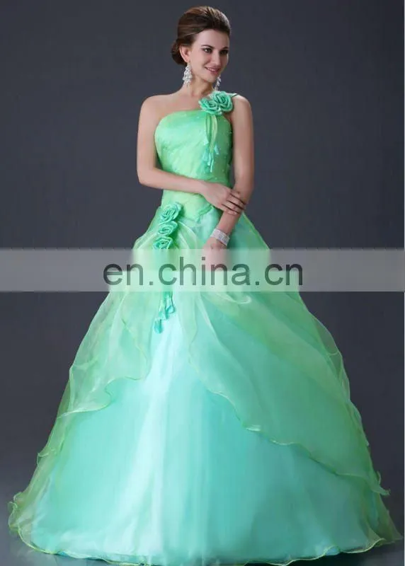 Grace Karin New Style One Shoulder Green Quinceanera Dresses CL2678