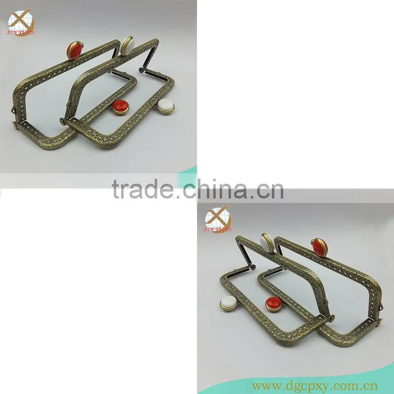 12.5*5cm antique brass bags metal frame with red gems