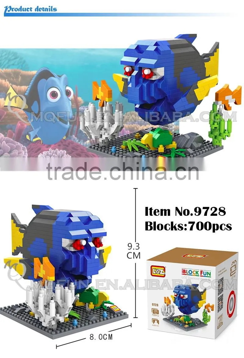 Mini Qute LOZ kawaii Finding Nemo Marlin Charlie Dory cartoon damond block plastic cube building blocks bricks educational toy