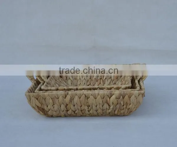 S/3 Square Water Hyacinth Woven Gift Tray with Handles