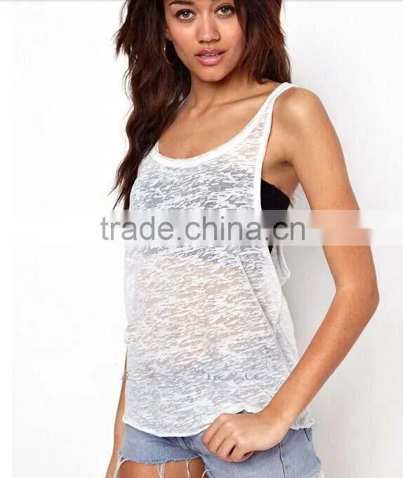 Blank transparent drop armhole tank top/Sexy sleevless blouse