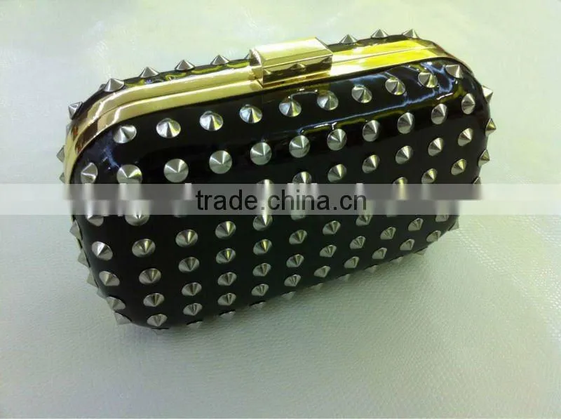 Hotsales black leather studs evening purse