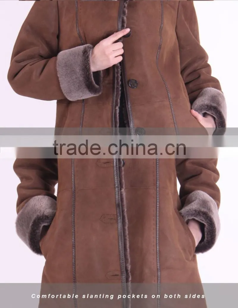 2015 New Design Winter Women Coat Long Slim Fit Wool Fur Overcoat
