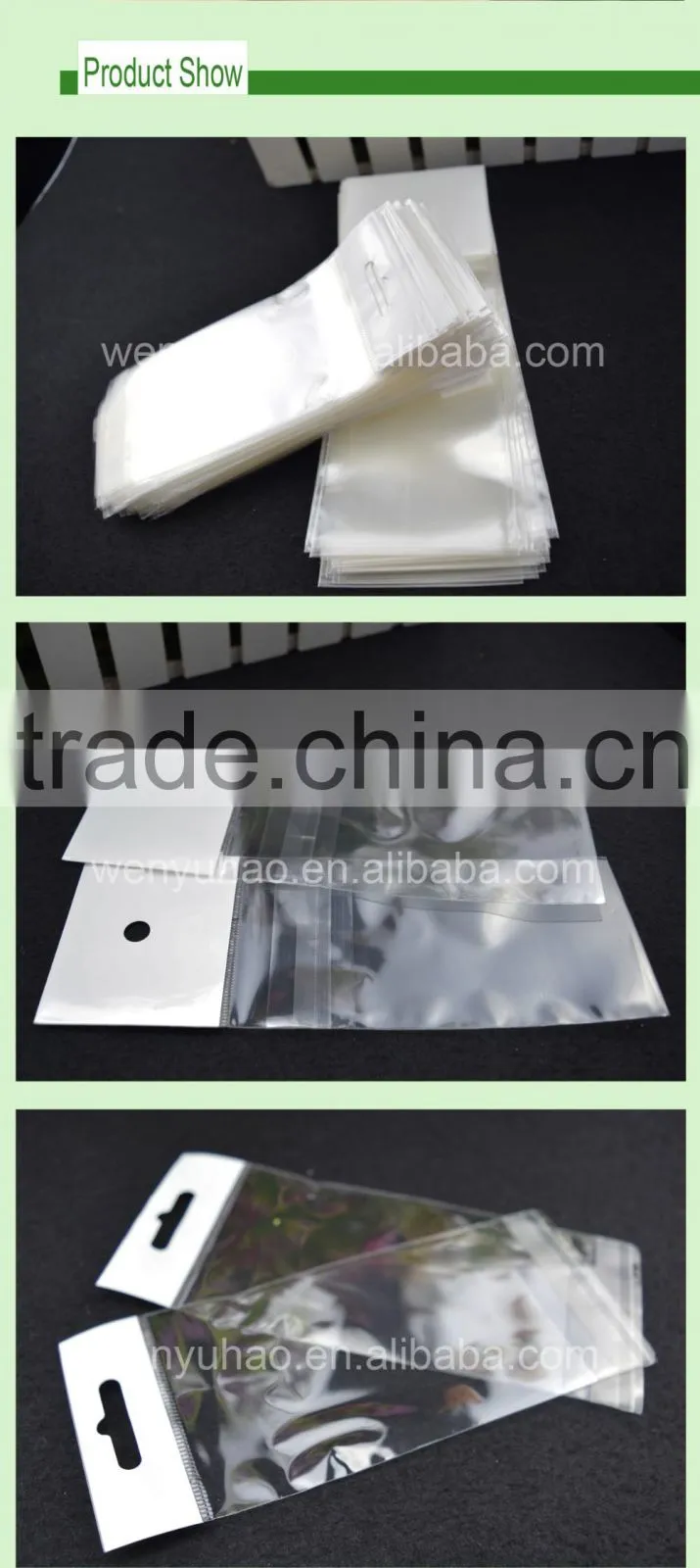self adhesive cellophane transparent packing bag with printing , lamination material header bag