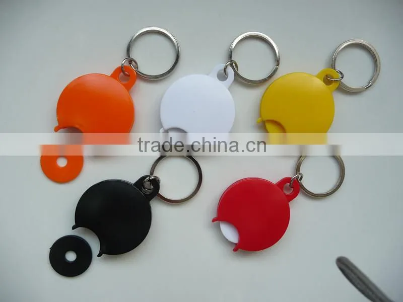 Plastic shiny euro coin holder keychain