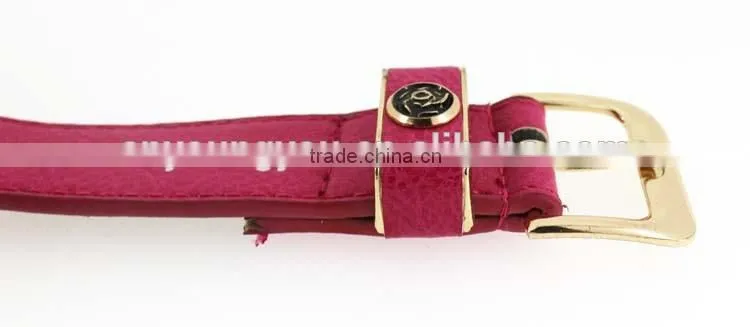 2015 Women's fashion Pink PU leather belts women with smooth gold buckle belt