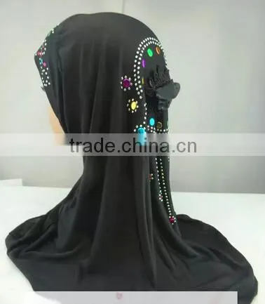 H177 small girl hijab with flower on back,new style scarf hijab