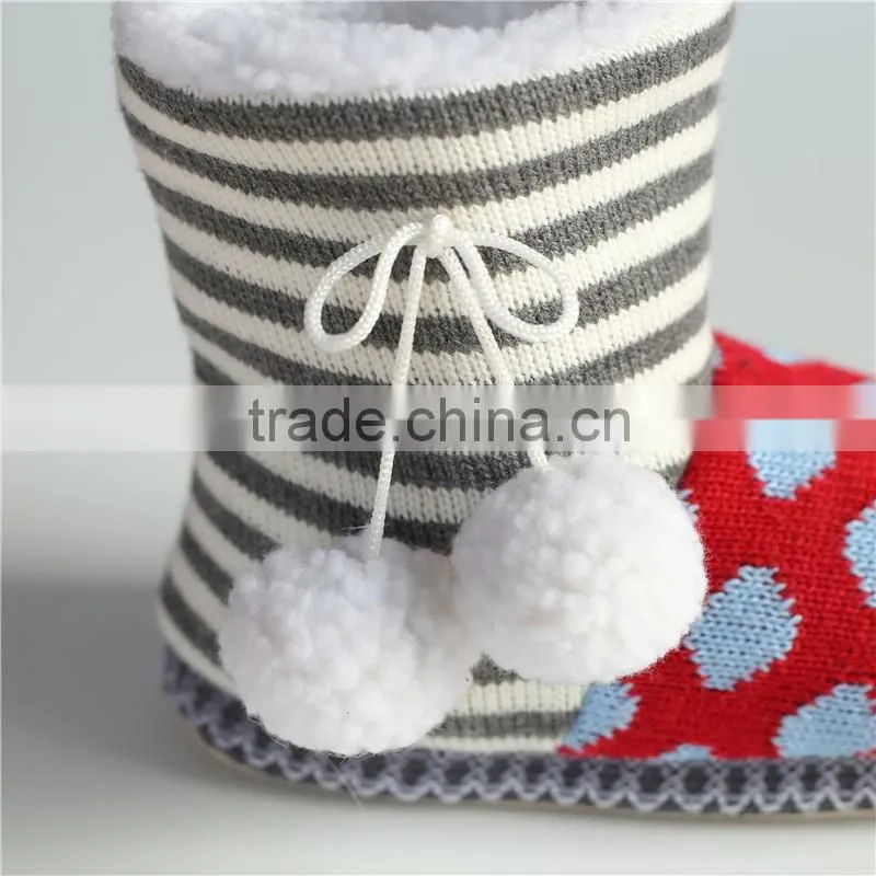 Ladies slipper knit boots with pompom