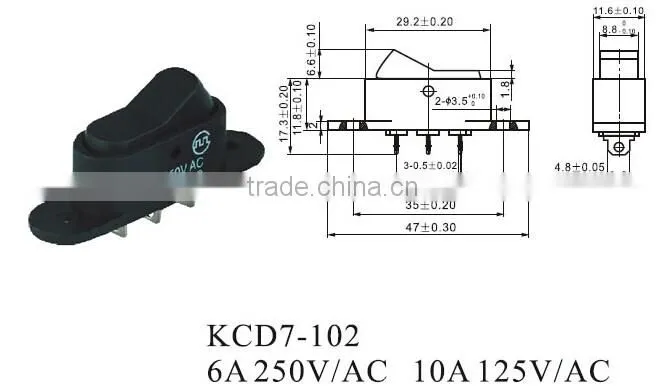 CNGAD 3pins 6A boat Switch(mini rocker switch,250V electrical boat switch) (KCD7-102)