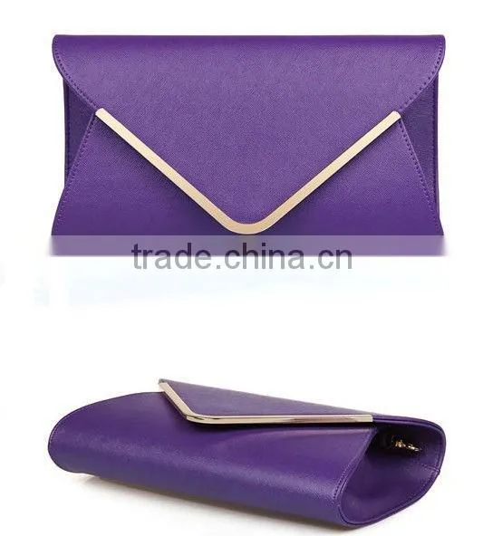 Stylish Blue Brand Plain PU Leather Envelope Clutch