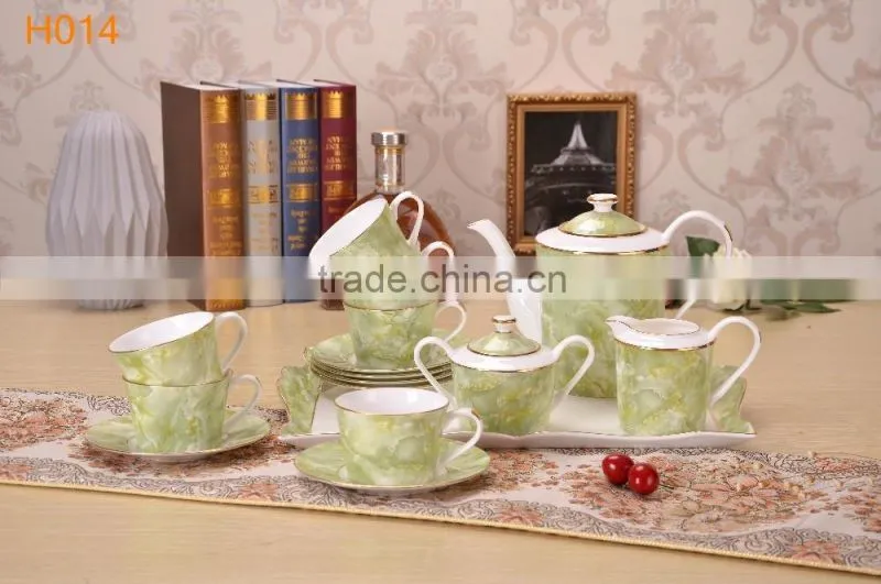unique design green color with gold-rim bone china cup 220ml tea cup with saucer