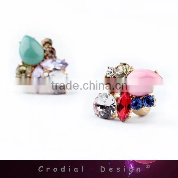 2014 Cheap Wholesale Fashion Jewelry Color Crystal Rhineston Rings Fashion Ring Jewelry For Young Girls
