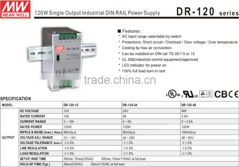 CE EMC approved meanwell dr-120-12 industrial din rail 120w 12v 10a power supply